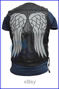 Black Leather Dead Governor Daryl Dixon Angel Vest White Angel Wings