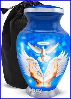 Blue Adult Urn with Wings Bird Cremation Angel Large