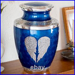 Blue Urn for Ashes Adult Male Female Heart Funeral Decorative Angel Wings Urn f