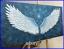 Boiee Art, 24x48Inch Oil Hand Paintings 100% Hand Painted White Angel Wing on Art
