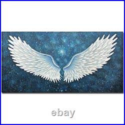Boiee Art, 24x48Inch Oil Hand Paintings 100% Hand Painted White Angel Wing on Art