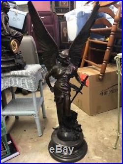 Bronze Angel Statue with Large Wings and Armor (approx. 3ft total height)