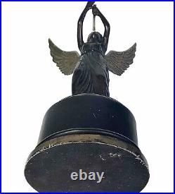 Bronze Sculpture Angel Female Statue Winged Trumpet Deco Wreath Decor Vintage