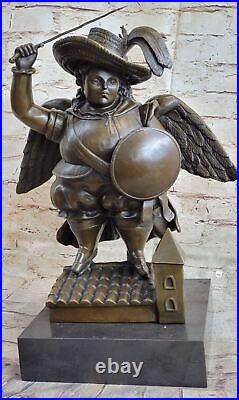 Bronze Sculpture Signed Botero Hand Made Arch Angel With Sword and Wings