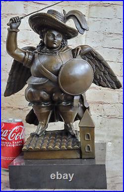 Bronze Sculpture Signed Botero Hand Made Arch Angel With Sword and Wings