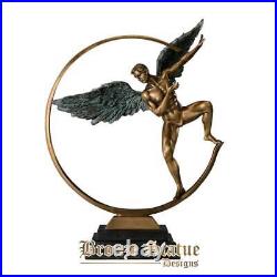 Bronze angel winged in ring figurine sculpture western myth god brass statue