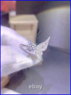 Butterfly Angle Wing Solitaire Ring 2.0 Ct Simulated Diamond 14K White Gold Over