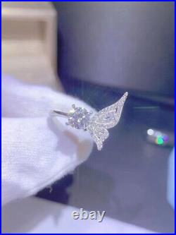 Butterfly Angle Wing Solitaire Ring 2.0 Ct Simulated Diamond 14K White Gold Over