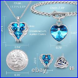 CDE Angel Wing Jewelry Set 4 Pieces Heart Pendant Necklace Stud Earrings and for