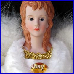 CHRISTMAS TREE TOPPER / LARGE-SIZE WHITE & GOLD ANGEL with REAL FEATHER WINGS