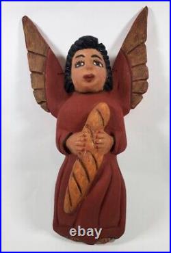 Carved Wood Wing Angel Mexican Folk Art Wall Mask Spanish Colonial 15