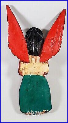 Carved Wood Wing Angel Mexican Folk Art Wall Mask Spanish Colonial 15