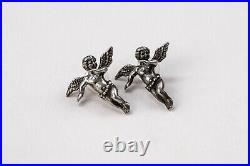 Cherub earrings sterling silver, large angel wings earrings stud, bold jewelry