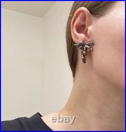 Cherub earrings sterling silver, large angel wings earrings stud, bold jewelry