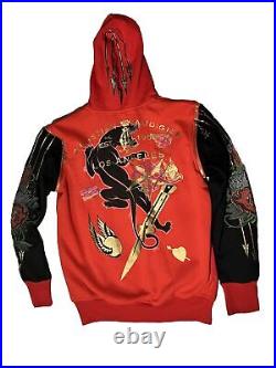 Christian Audigier Mens Hoodie Size L Crown With Wings/Black Panther -Back NWOT