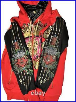 Christian Audigier Mens Hoodie Size L Crown With Wings/Black Panther -Back NWOT