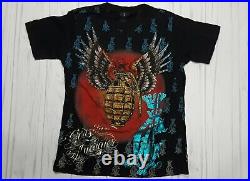 Christian Audigier New York 1958 Rhinestone Grenade With Wings T-shirt L