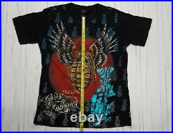 Christian Audigier New York 1958 Rhinestone Grenade With Wings T-shirt L