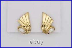 Christian Dior Vintage 1980s Large Wing Feather Faux Pearl Clip, Earrings Gold