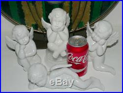 Christmas Figurine Angel Vintage 1970s Cherub Wings Thinking LARGE White Lot o 4