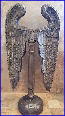 Christmas Large Hand Carved Wooden Angel Saint Wings Distressed Silver Gold
