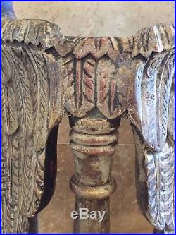 Christmas Large Hand Carved Wooden Angel Saint Wings Distressed Silver Gold