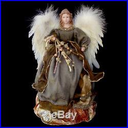 Christmas Tree Topper / Large-size Olive Green & Gold Angel / Real Feather Wings