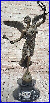 Classic Bronze Large 25 High Woman Winged Angel w marble base Lost Wax