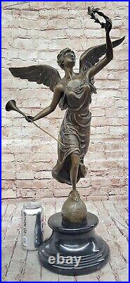 Classic Bronze Large 25 High Woman Winged Angel w marble base Lost Wax