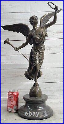 Classic Bronze Large 25 High Woman Winged Angel w marble base Lost Wax