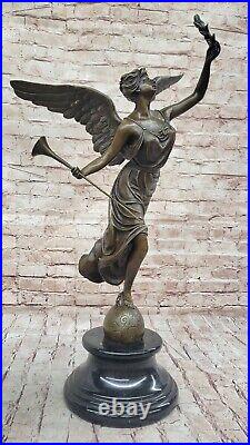 Classic Bronze Large 25 High Woman Winged Angel w marble base Lost Wax