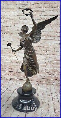 Classic Bronze Large 25 High Woman Winged Angel w marble base Lost Wax