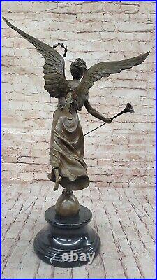 Classic Bronze Large 25 High Woman Winged Angel w marble base Lost Wax