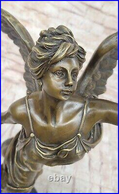 Classic Bronze Large 25 High Woman Winged Angel w marble base Lost Wax