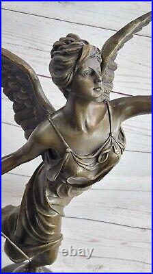 Classic Bronze Large 25 High Woman Winged Angel w marble base Lost Wax