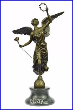 Classic Bronze Large (25 High) Woman Winged Angel withmarble base Lost Wax