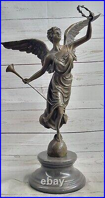 Classic Bronze Large (25 High) Woman Winged Angel withmarble base Lost Wax Sale