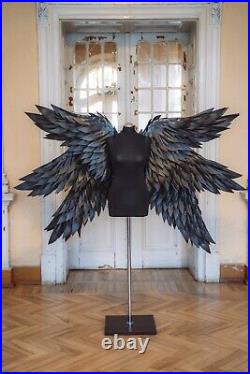 Cosplay Black Angel Costume Six Wings Halloween Large Moveable Articulated Adult