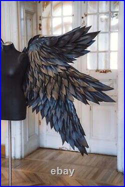 Cosplay Black Angel Costume Six Wings Halloween Large Moveable Articulated Adult