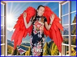 Cosplay fairy wings. Large angel wings accessory for a photo shoot. Red wings