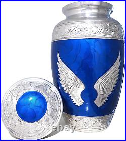 Cremation Urns for Human Ashes Adult Female Male Angel Wings Large Blue