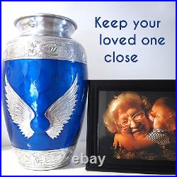 Cremation Urns for Human Ashes Adult Female Male Angel Wings Large Medium Blue D