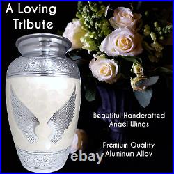 Cremation Urns for Human Ashes Adult Female Male Angel Wings Large Medium White