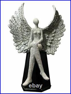 Cross Leg Angel Wings Studded Stud Silver Mosaic Ornament Figurine Heaven Glam