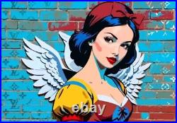 DEATH NYC ltd signed street disney art print 45x32cm Snow White with angel wings