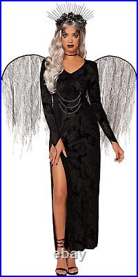 Dark Angel Costume Fallen Angel Costumes High Slit Black Gown with Wings