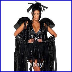 Dark Angel Costume Vinyl Distressed Lace Dress Wings Gloves Night Fallen 5078