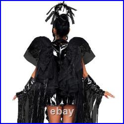 Dark Angel Costume Vinyl Distressed Lace Dress Wings Gloves Night Fallen 5078