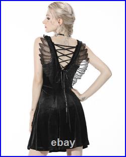 Dark In Love Gothic Punk Lolita Angel Wings Slip Mini Dress Black Velvet Lace