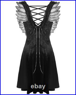 Dark In Love Gothic Punk Lolita Angel Wings Slip Mini Dress Black Velvet Lace